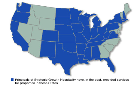 Map of States that principles of Strategic Growth Hospitality worked on projects.
